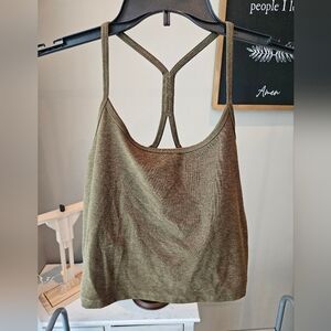 Beyond yoga slim racerback cropped tank deep olive heather size 2X